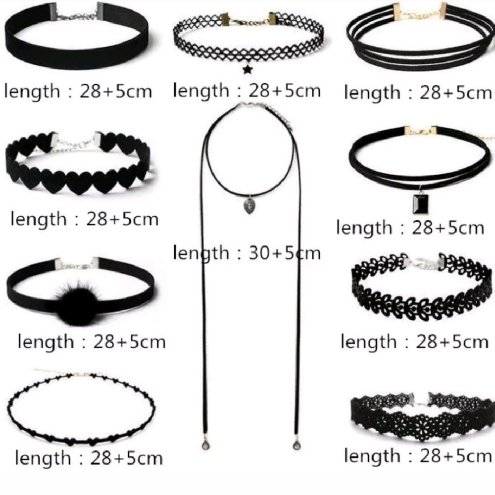Black Choker Necklace Triple Layered - Picture 5 of 7